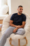 Men summer pajama set Dark Blue T-shirt + Dark Blue X White Striped Pants